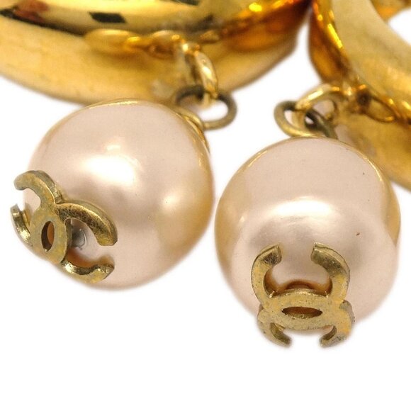 Chanel Gold Artificial Pearl Dangle Earrings Clip-On - Picture 2 of 4